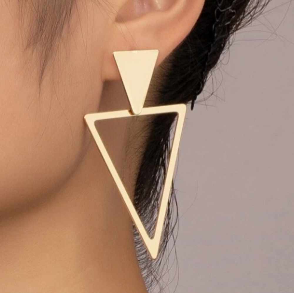 Gold Triangle Earrings - Picture 1 of 8